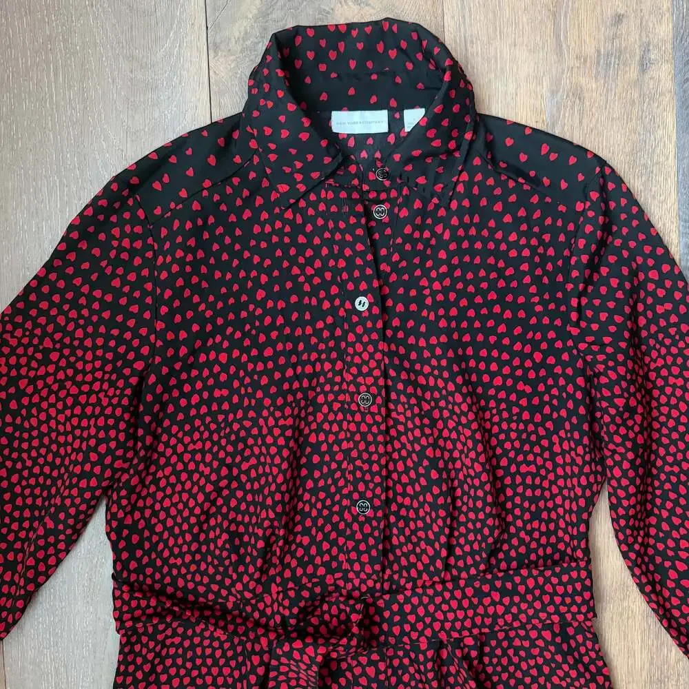 New York & Co Black Shirt Dress Red Hearts, 3/4 Sleeve, & Belt Valentine’s ~ Sm - Picture 2 of 7